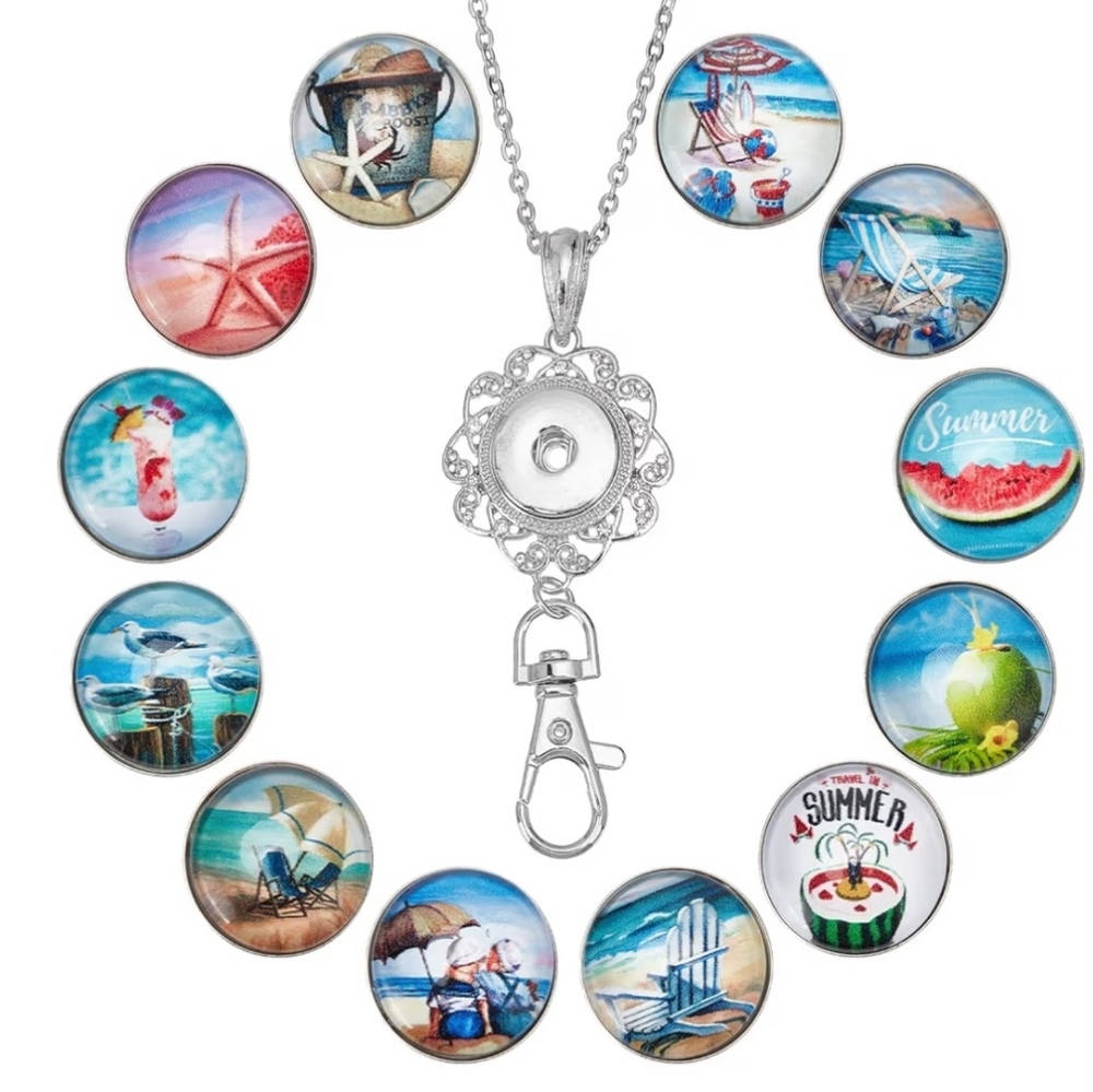 Snap Button Lanyard Necklace 12 Snap Buttons Summer Themed